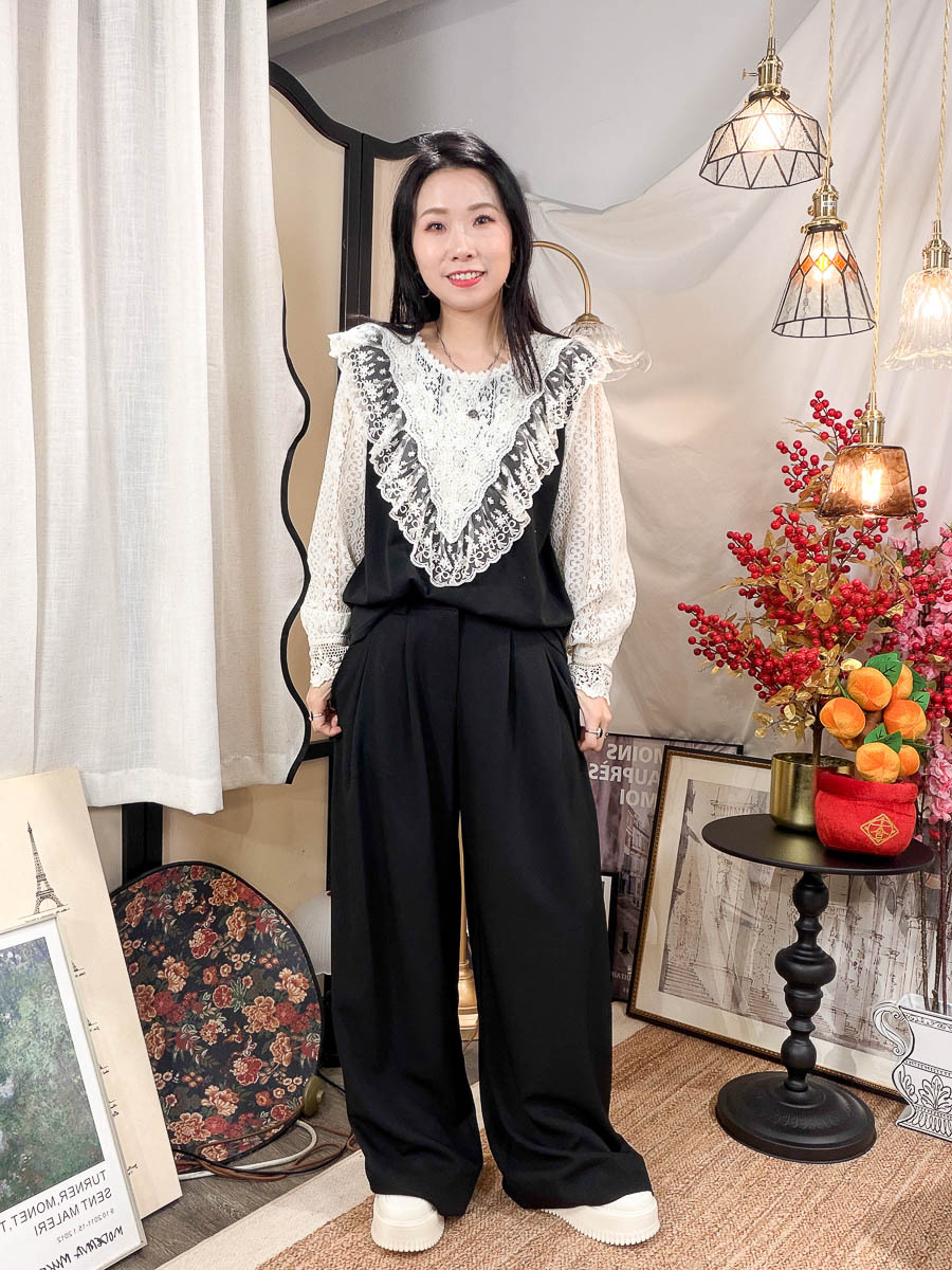 開倉低至半價😱FINALSALE📣 手袖 胸位LACE．COTTON料TOP【不設退換】