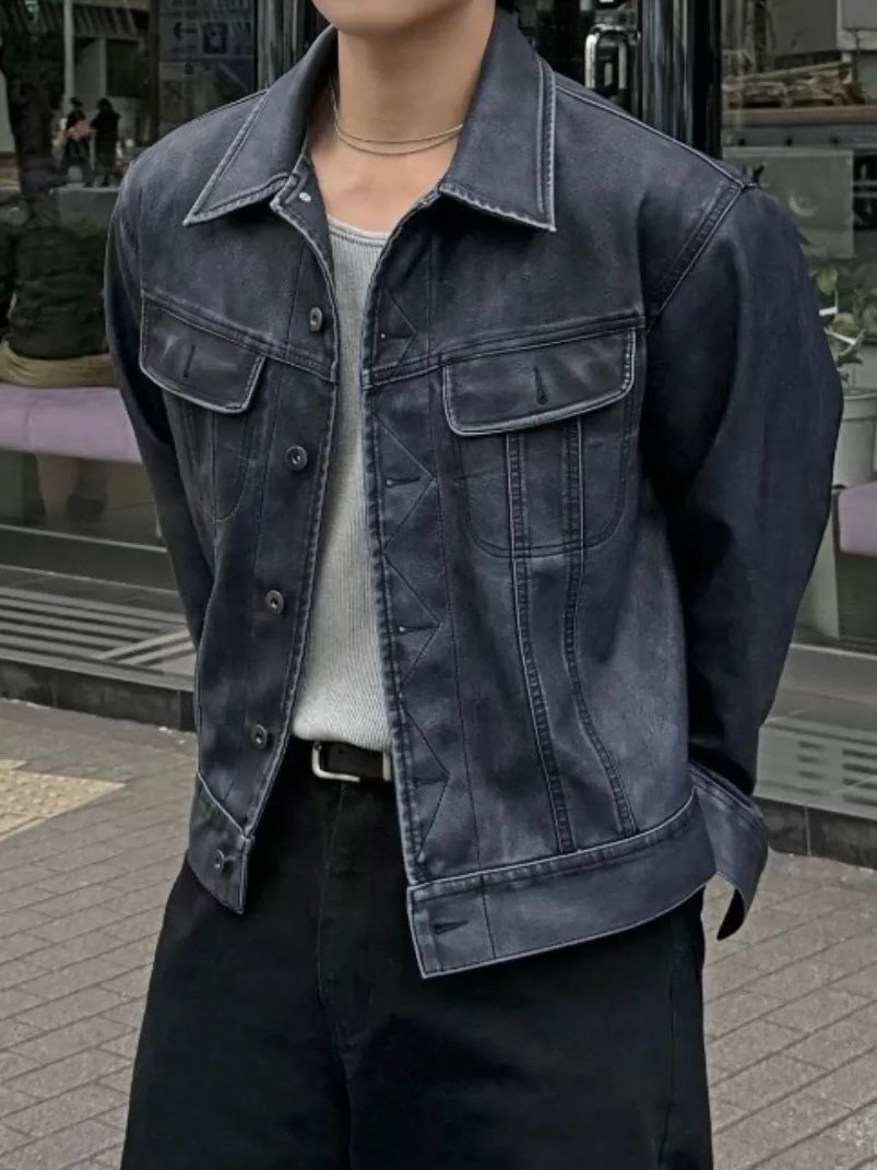 淨色反領合成皮褸 OWN-123JK