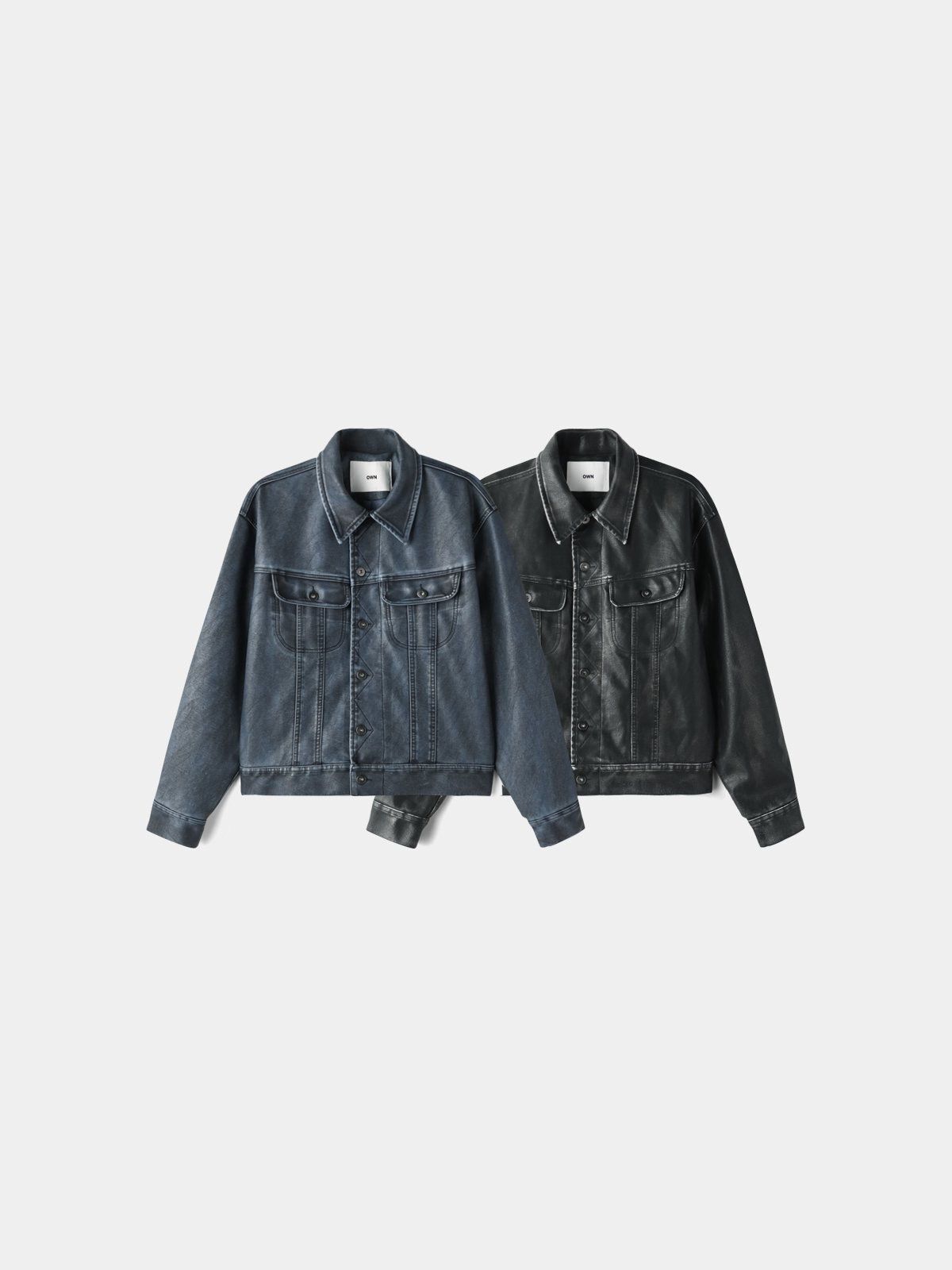 淨色反領合成皮褸 OWN-123JK