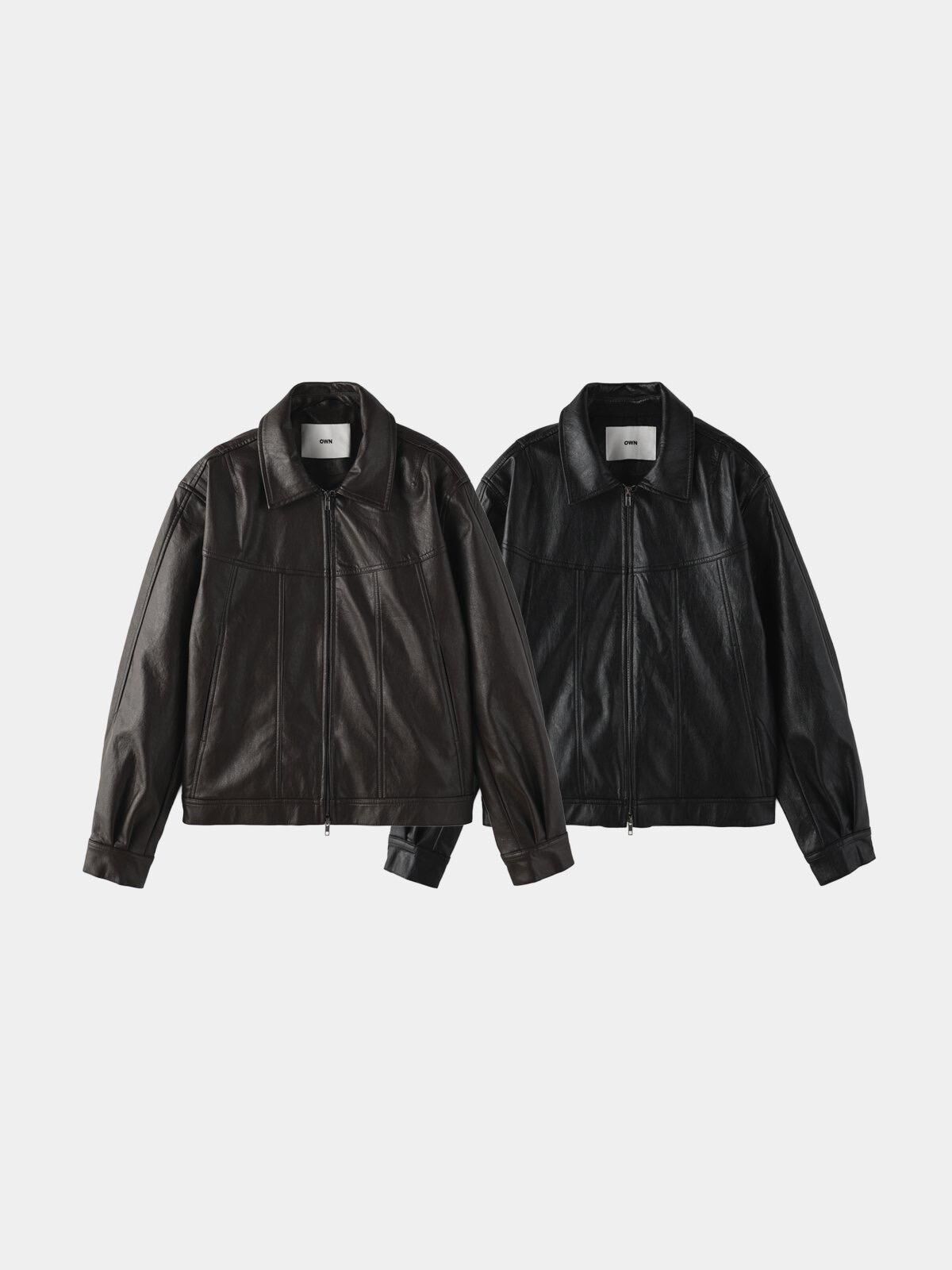 淨色反領合成皮褸 OWN-124JK