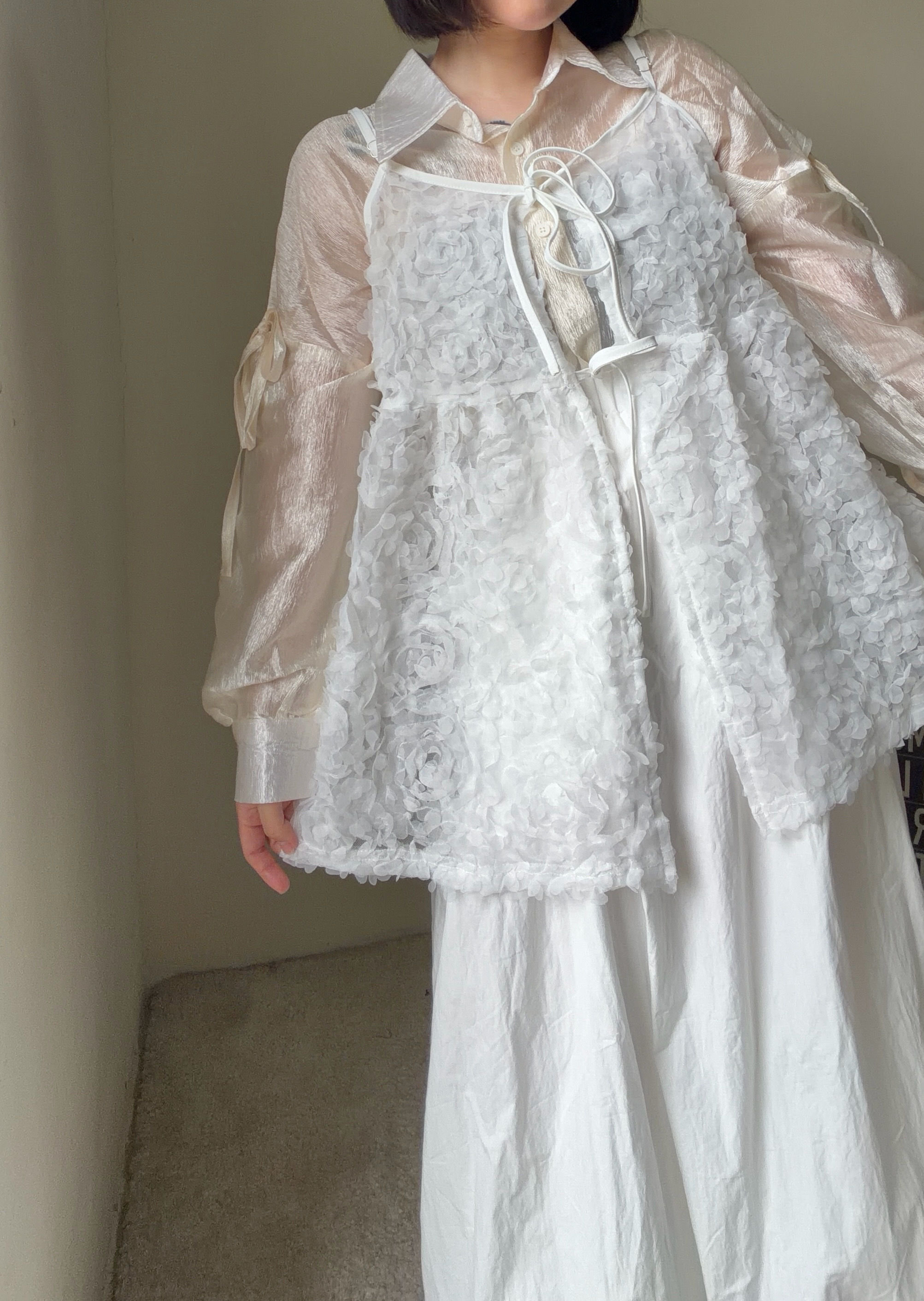 日系立體小花長版背心