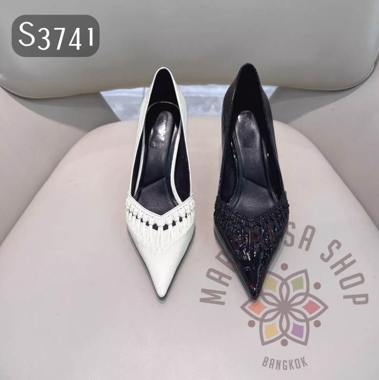 S3741 - 頭層羊漆皮編織尖頭高踭鞋