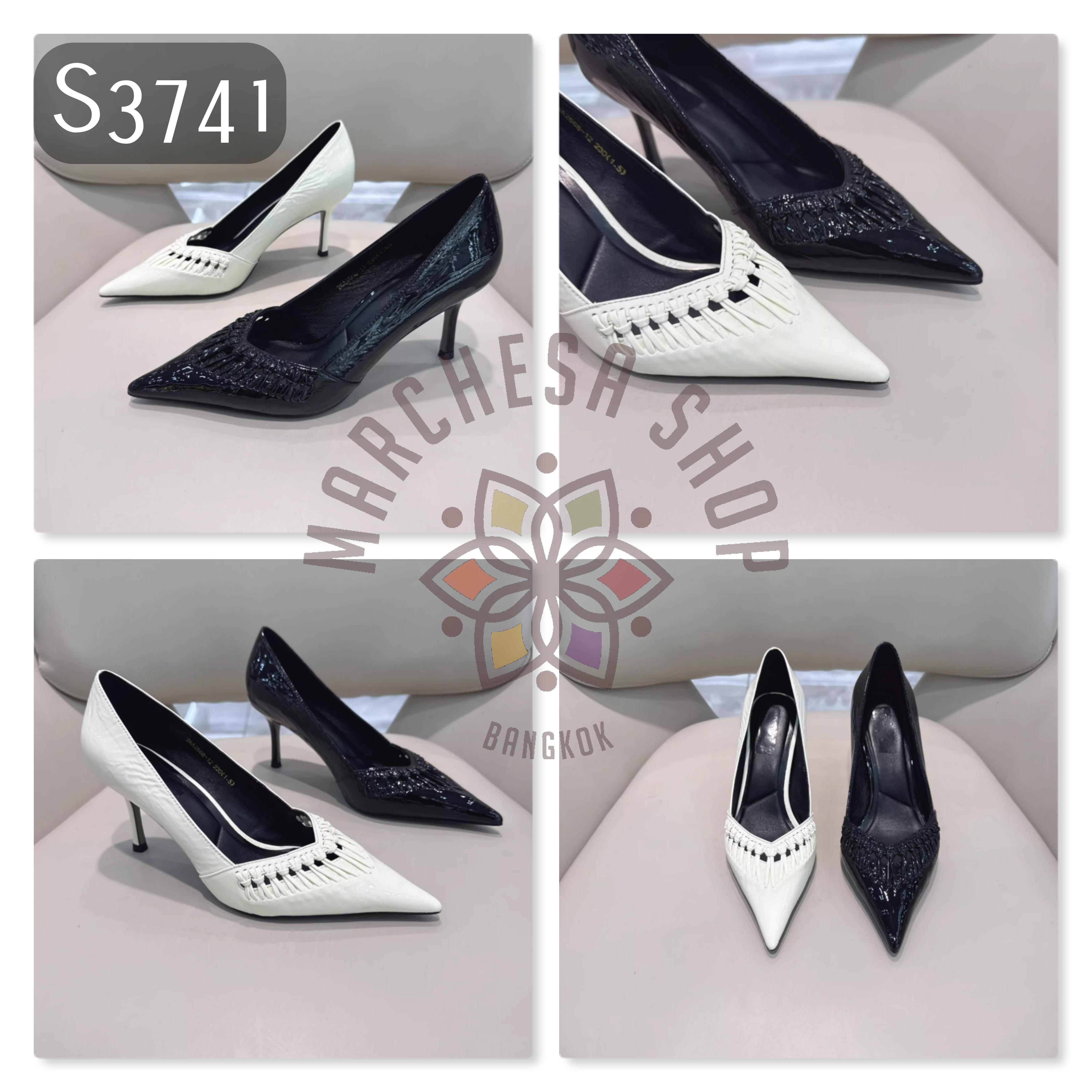 S3741 - 頭層羊漆皮編織尖頭高踭鞋