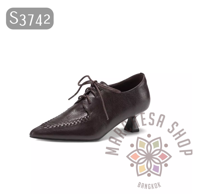 S3742 - 頭層羊皮圍邊編織尖頭高踭鞋