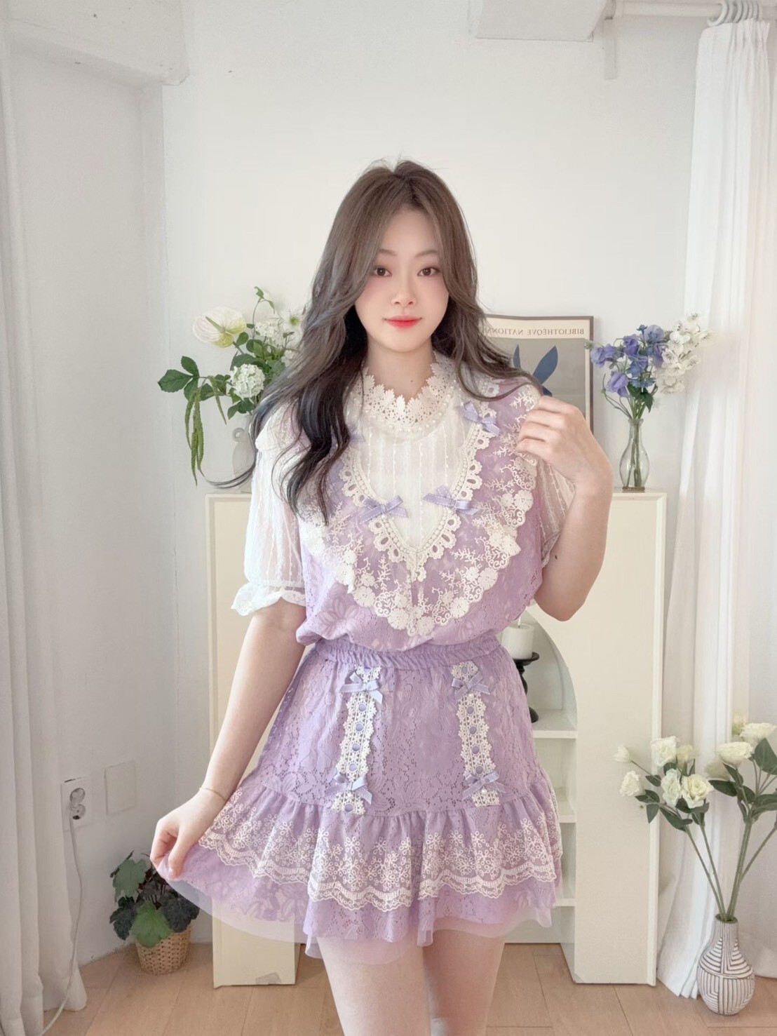 小蝴蝶結蕾絲短裙