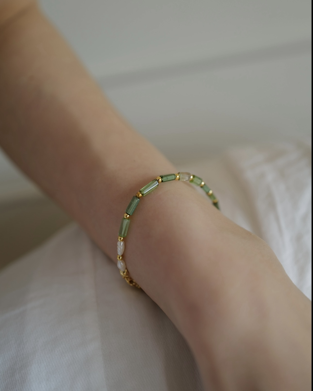 Moss Green-Tyndall｜印度綠碧璽珍珠手鏈