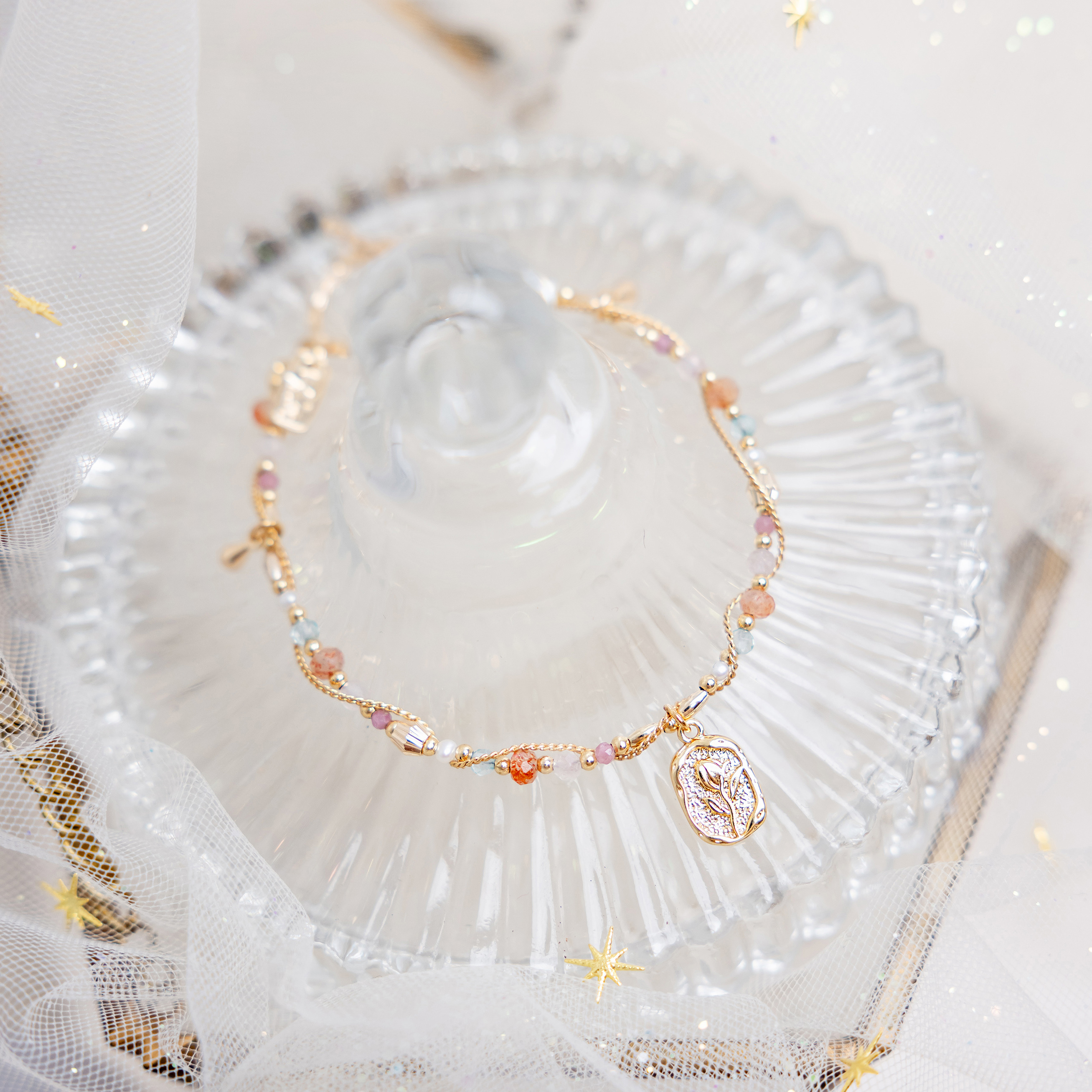 守護花 • 雙魚座 • 鬱金香 – 多寶石 – 手鍊