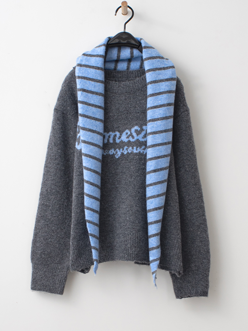 條紋披肩針織上衣後開釦長版針織洋裝組合