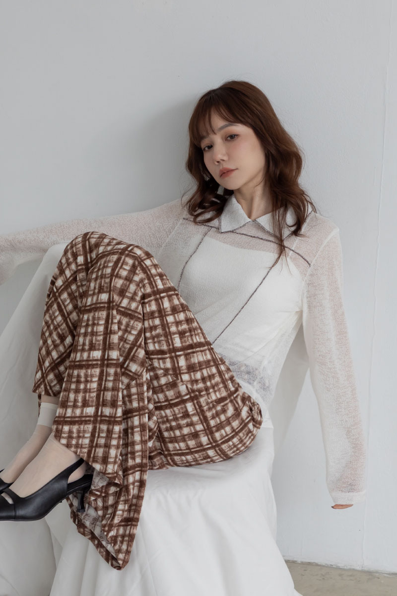 撞色考邊織紋翻領針織衫