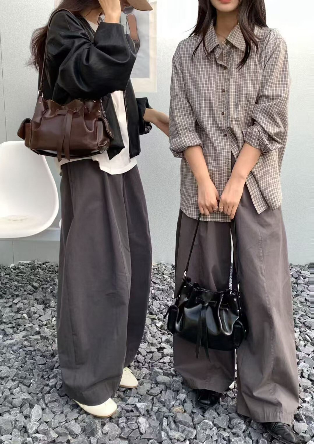 兩側小口袋肩背迷你束口水桶包 / 2色