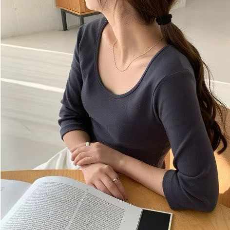 大圓領五分袖合身棉質上衣 / 4色