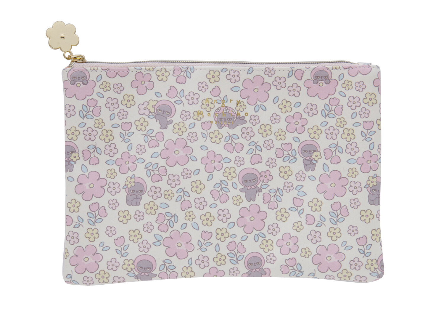 [Angry Machiko] 真知子粉紅色花系列扁平化妝包