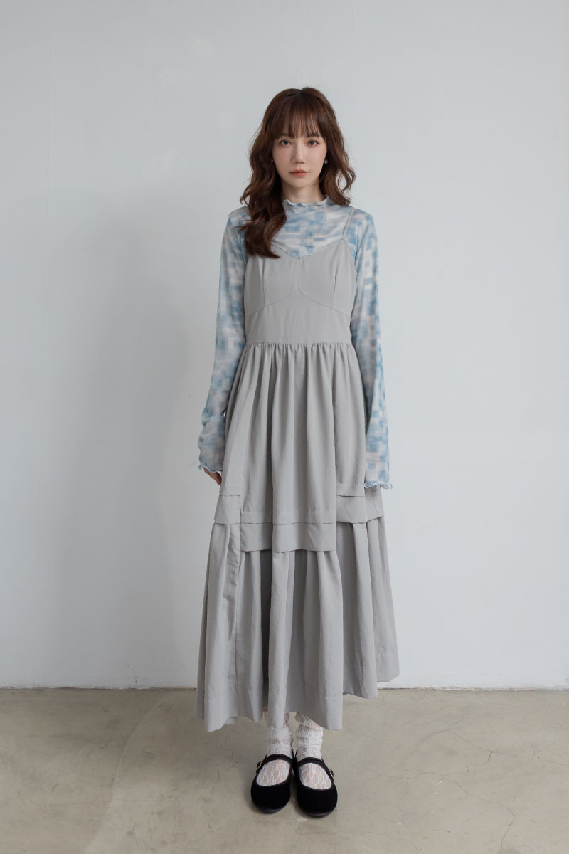 彈力柔霧渲染薄紗上衣