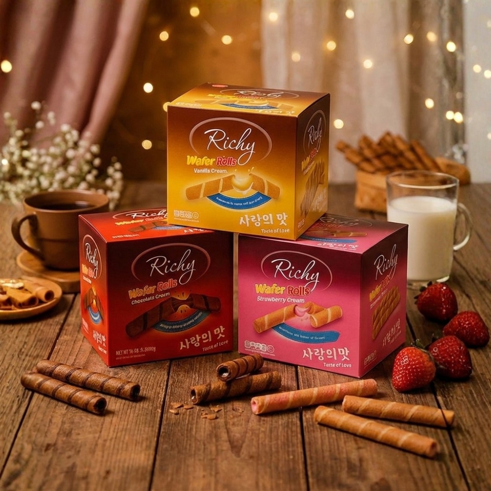 瑞奇 爆漿捲心三兄弟 盒裝(內有20小包) (巧克力 / 草莓 / 香草)