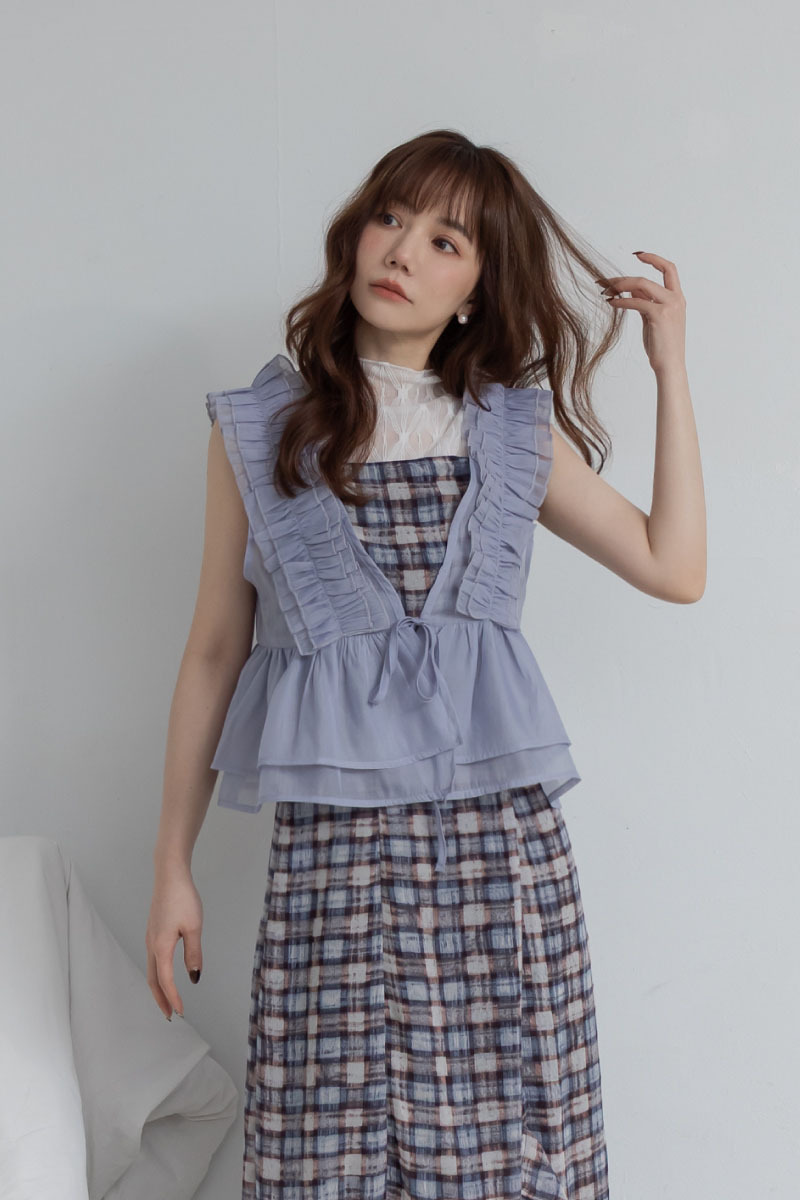 雙層波浪傘擺網紗背心