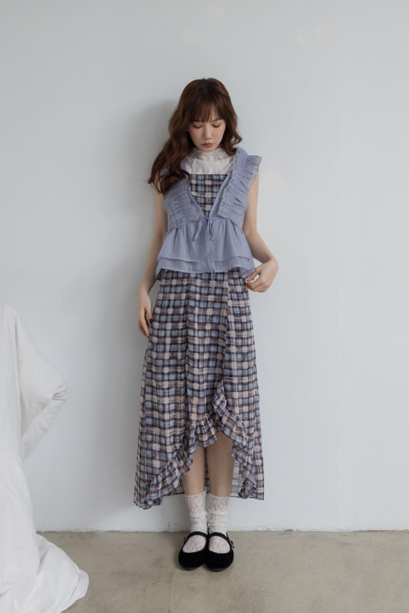 雙層波浪傘擺網紗背心