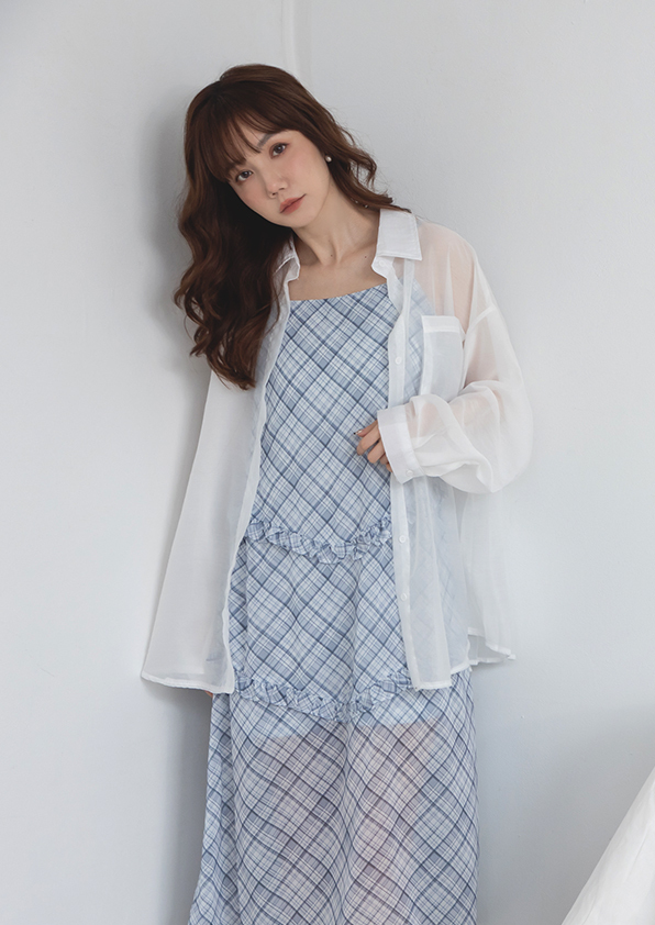 微透肌理後百褶襯衫