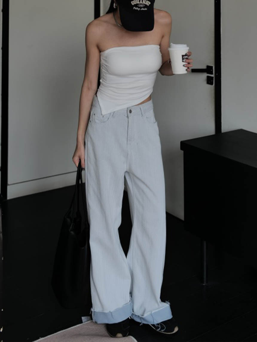 斜紋反摺闊腿牛仔褲*2色