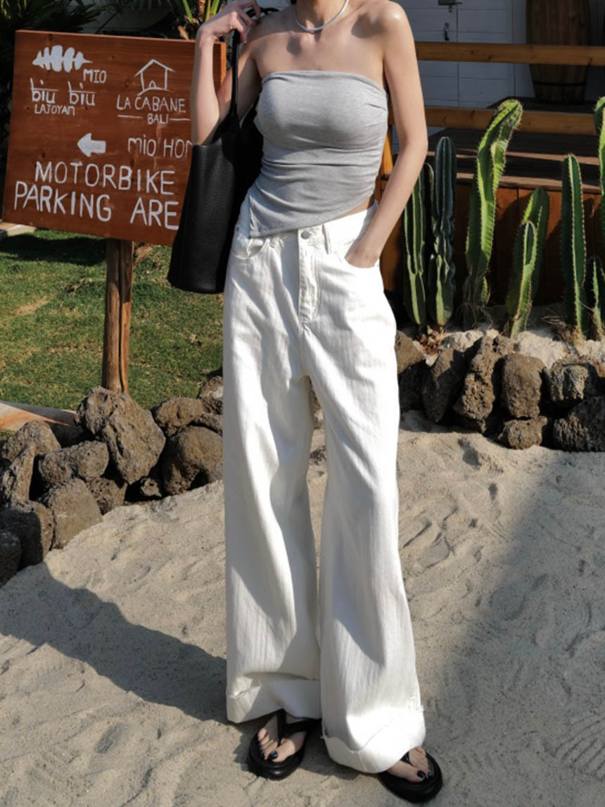 斜紋反摺闊腿牛仔褲*2色