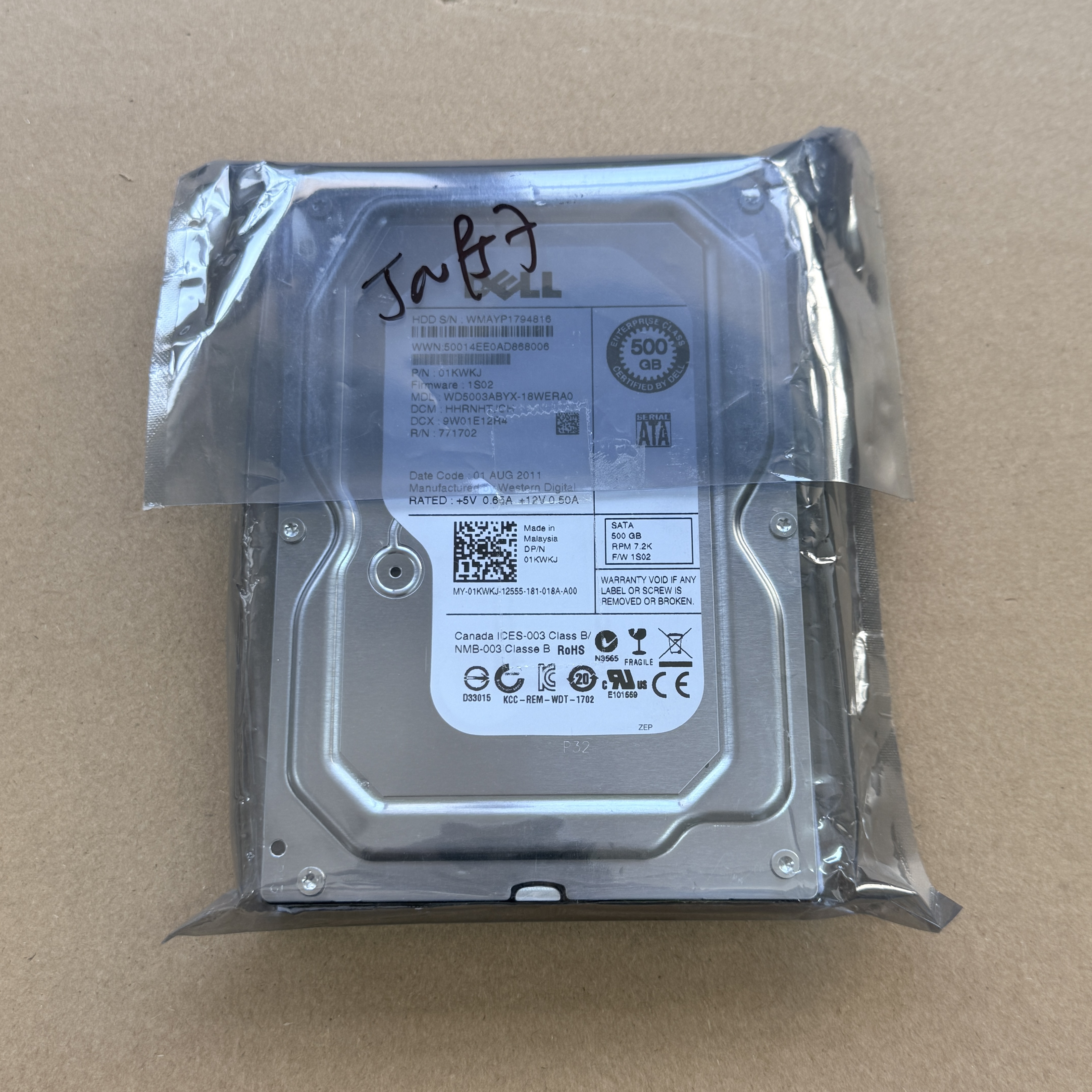 JN957 DELL 3.5" 500GB 7.2K SATA HDD (翻新)