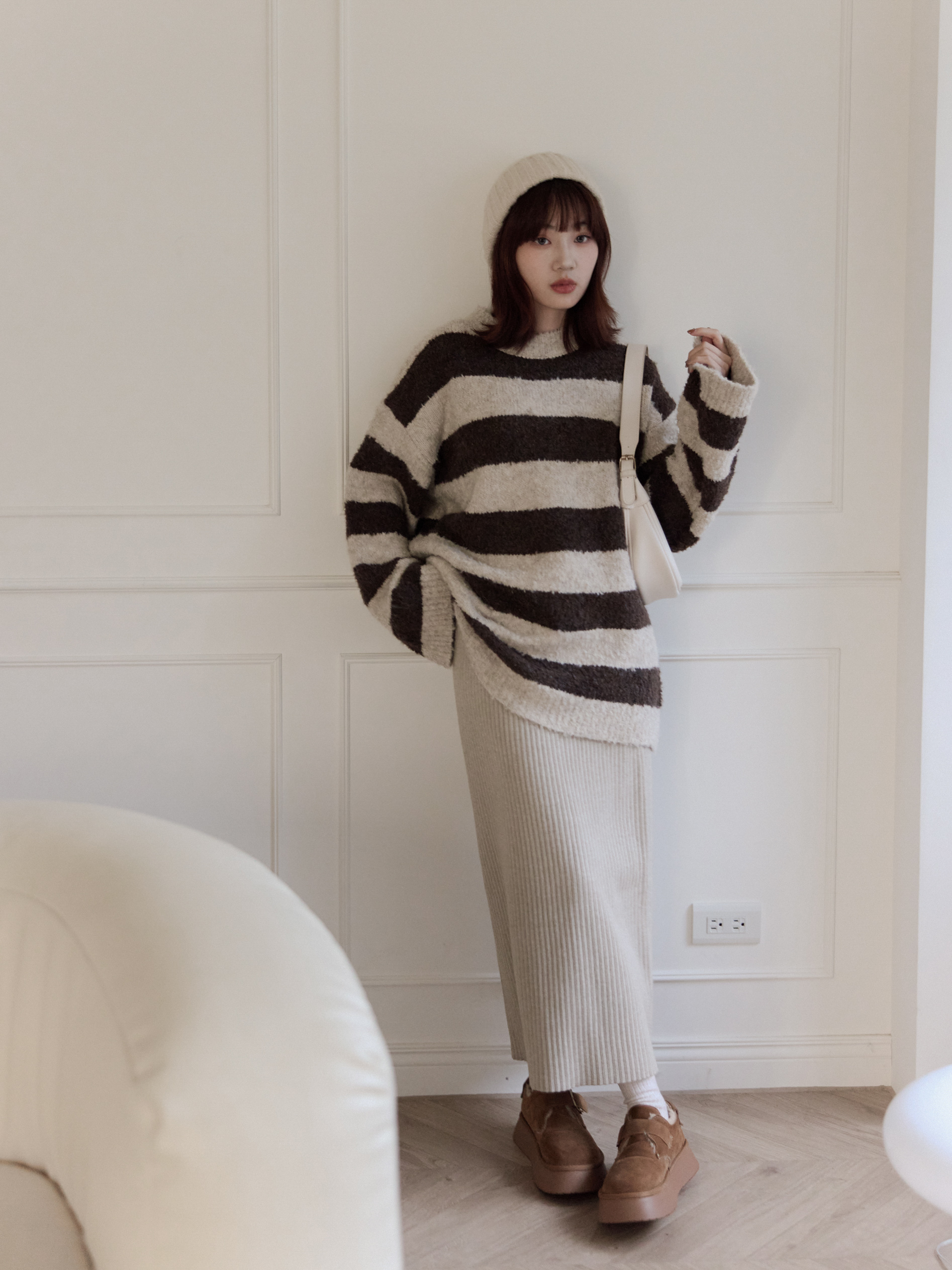 舒適百搭直坑紋長裙