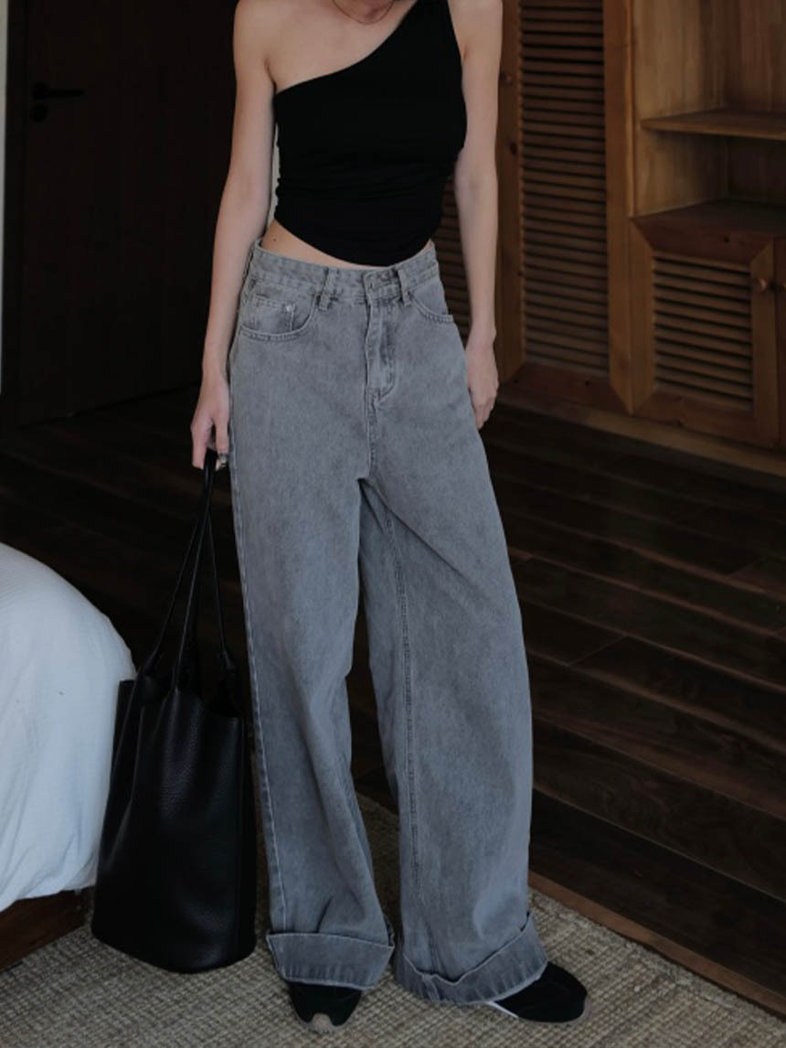 牛仔反摺寬褲*2色