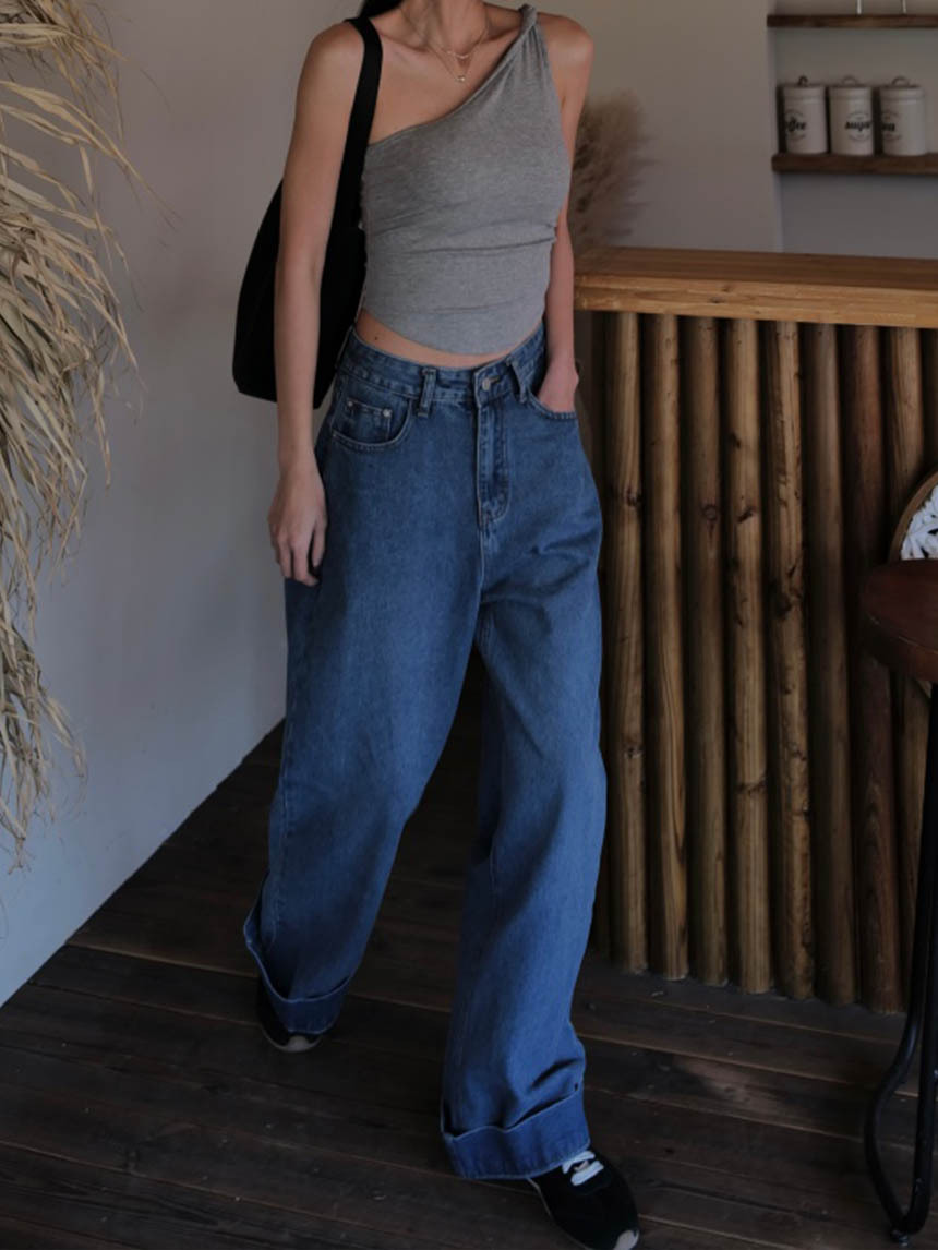 牛仔反摺寬褲*2色