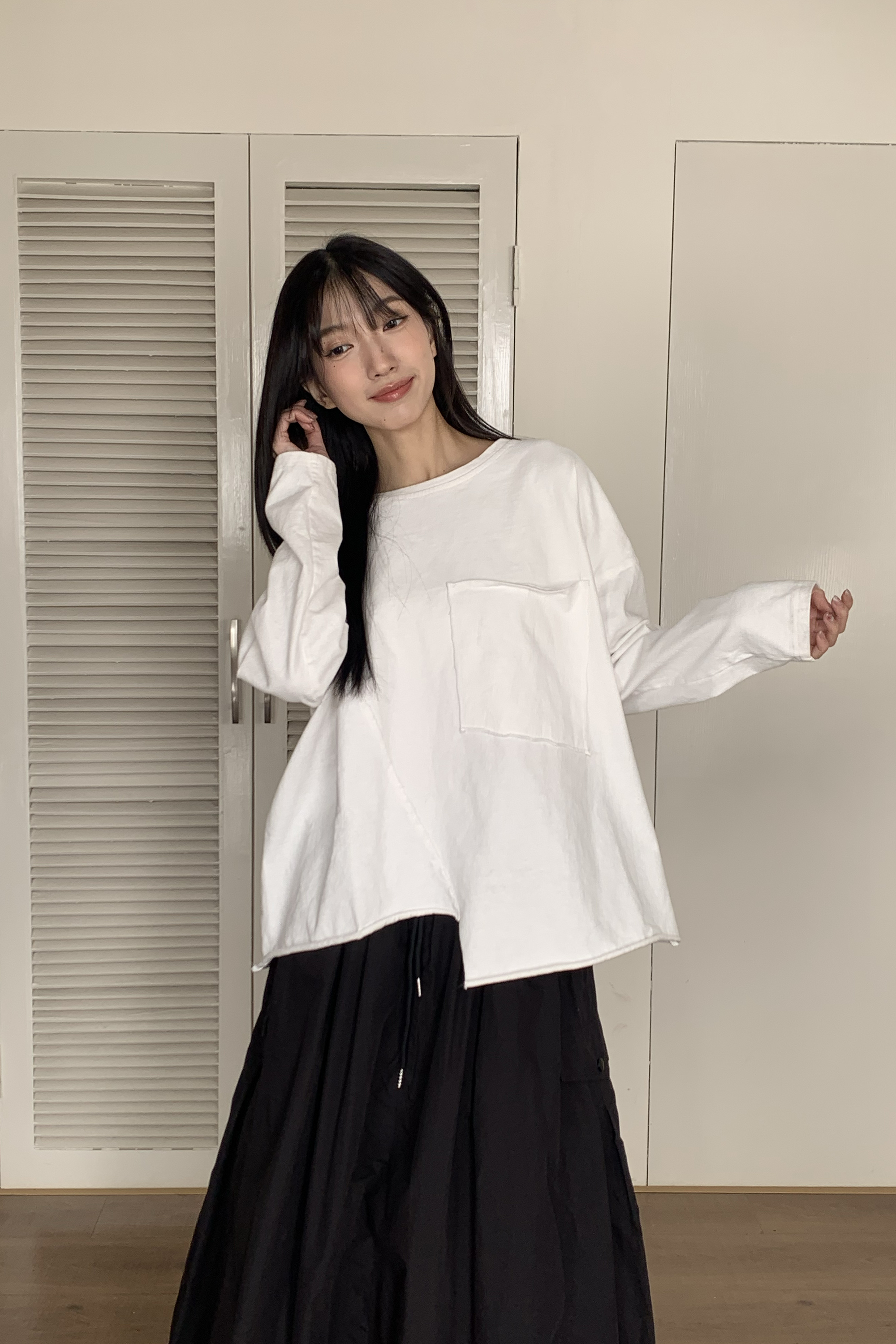 設計感口袋寬版長袖t 2色