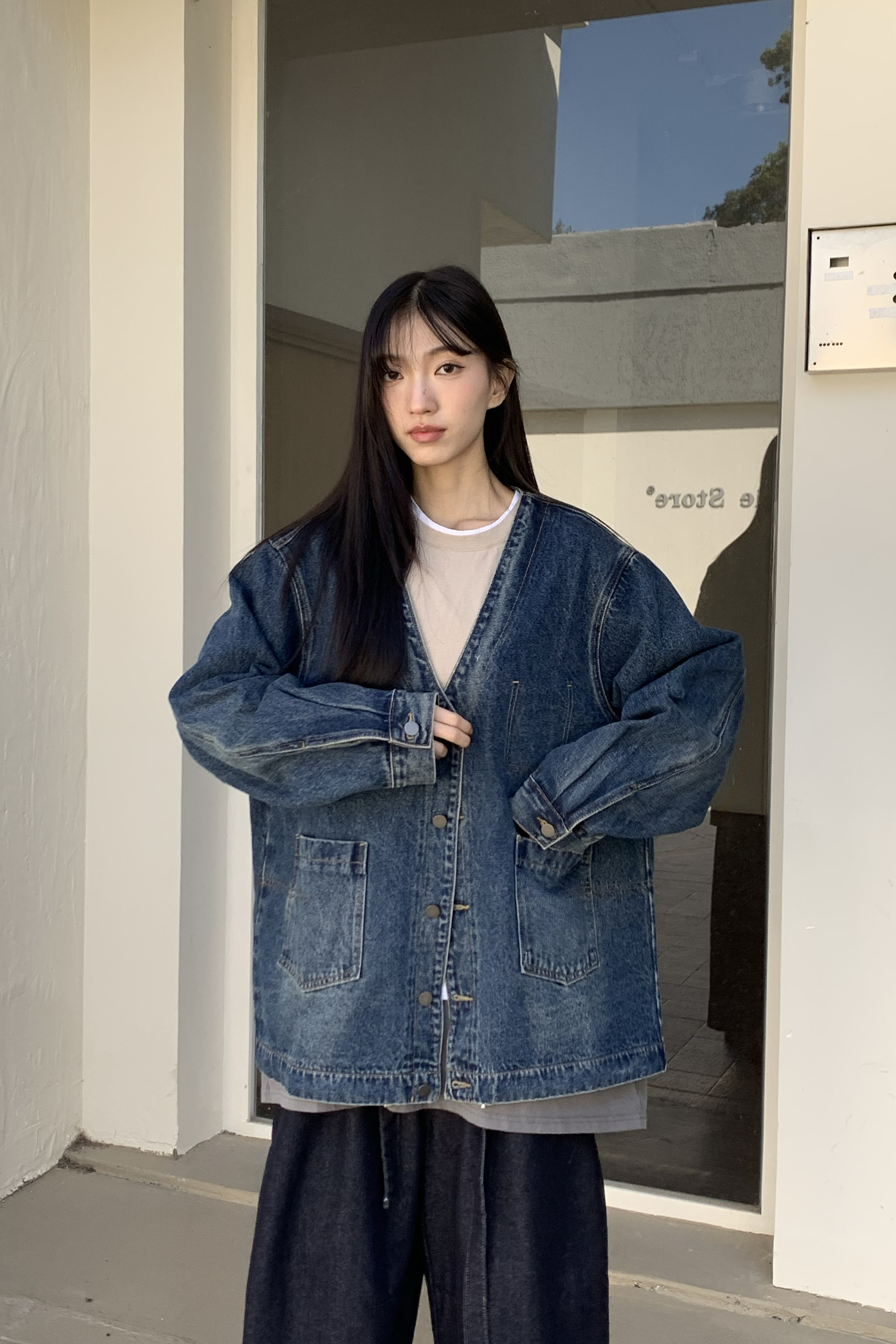 日系百搭V領牛仔外套 2色