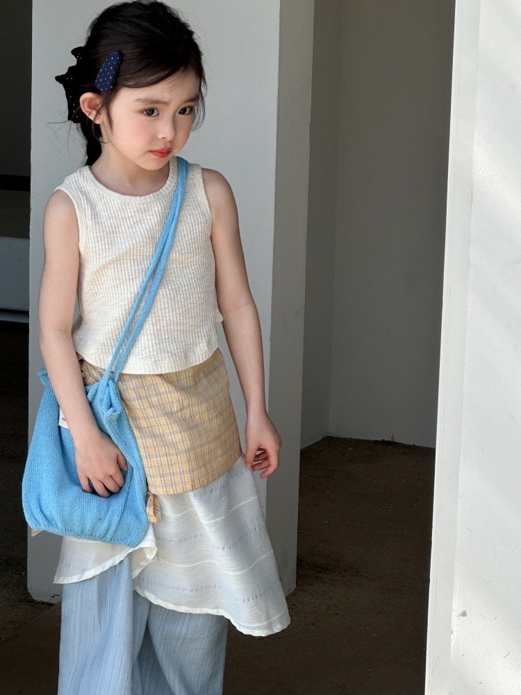 韓系慵懶背心/小眾疊穿拼接屁簾長褲
