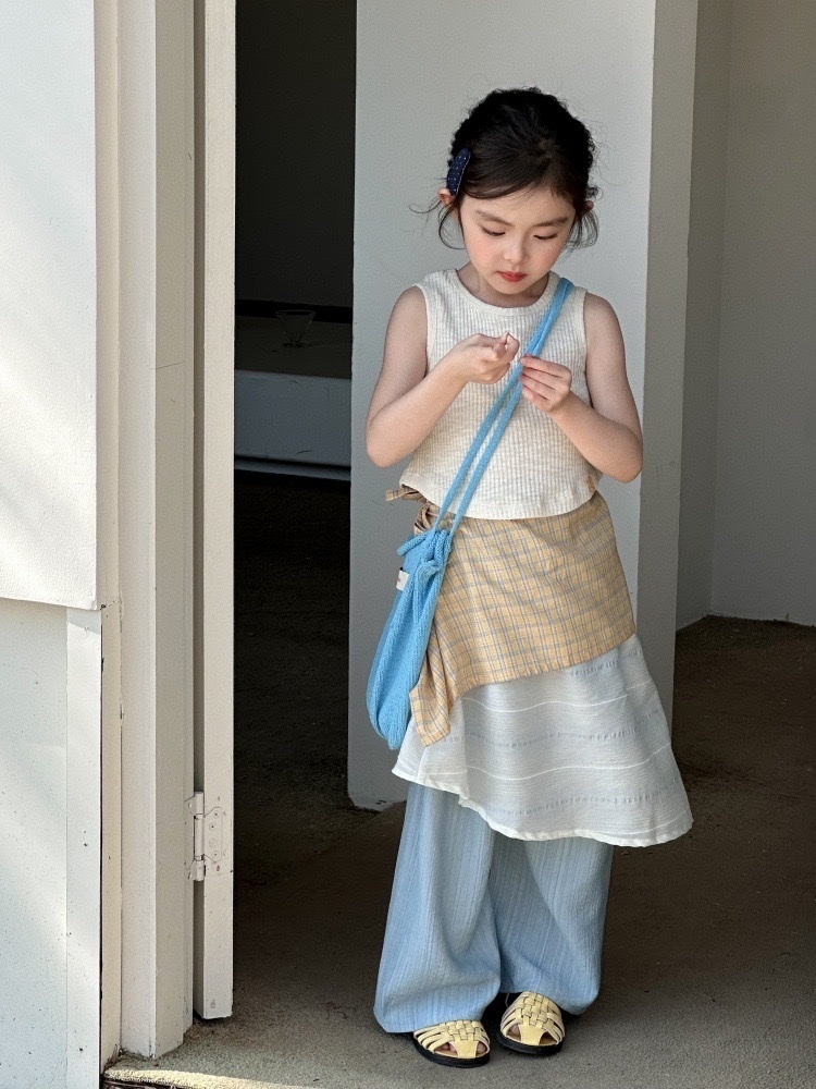 韓系慵懶背心/小眾疊穿拼接屁簾長褲