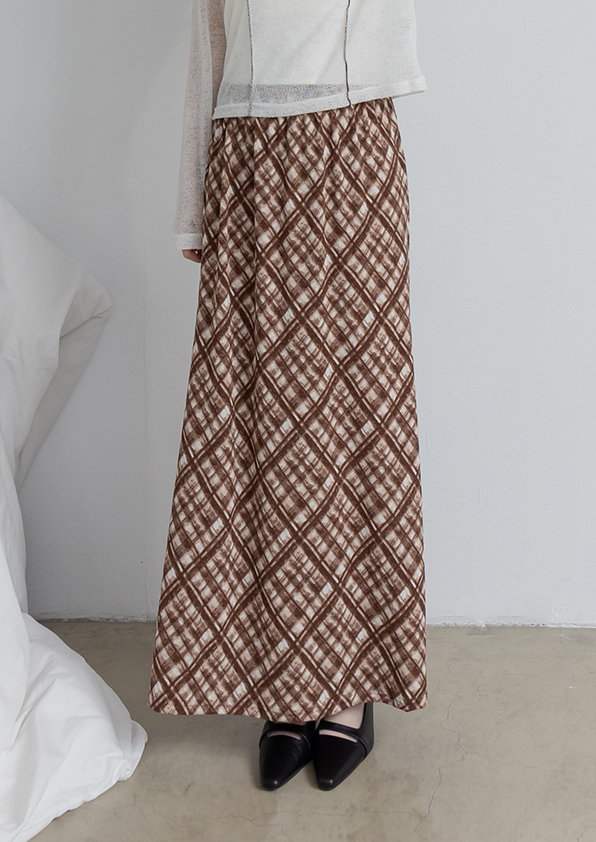 斜格紋綁帶垂墜長裙