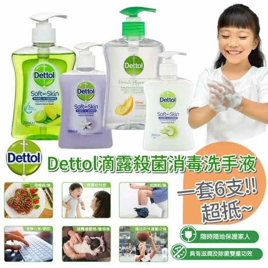 【預訂】AW022502 Dettol 滴露洗手液套裝 (250ml*6支裝)
