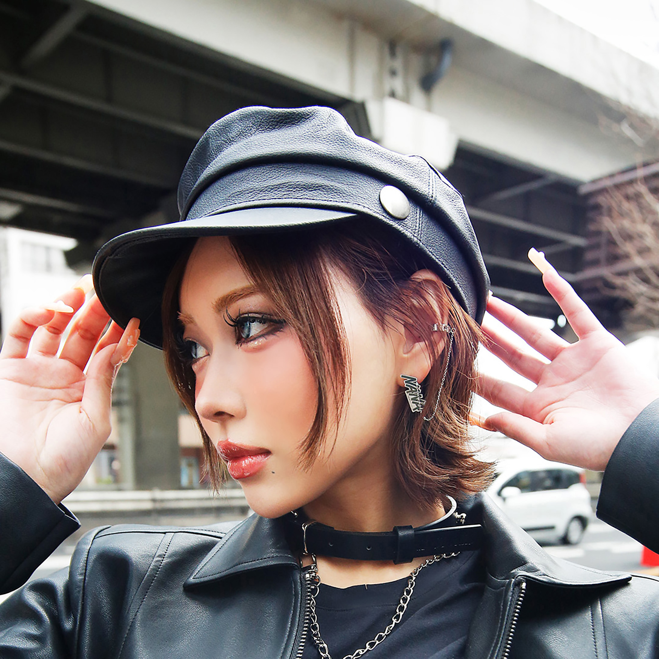 NANA真皮皮革軍帽 附徽章