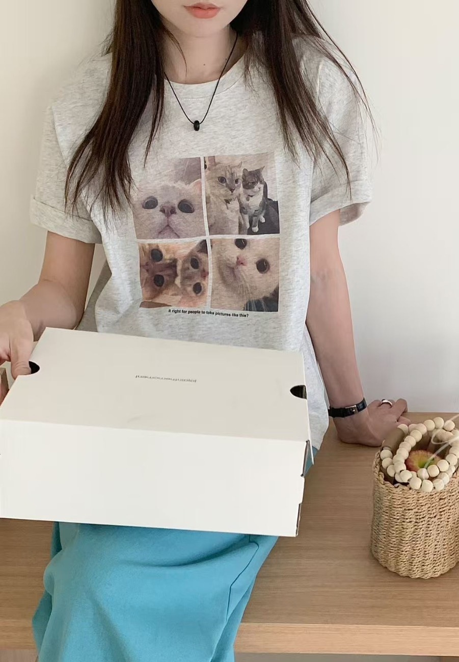 四宮格貓咪圖案棉質衣