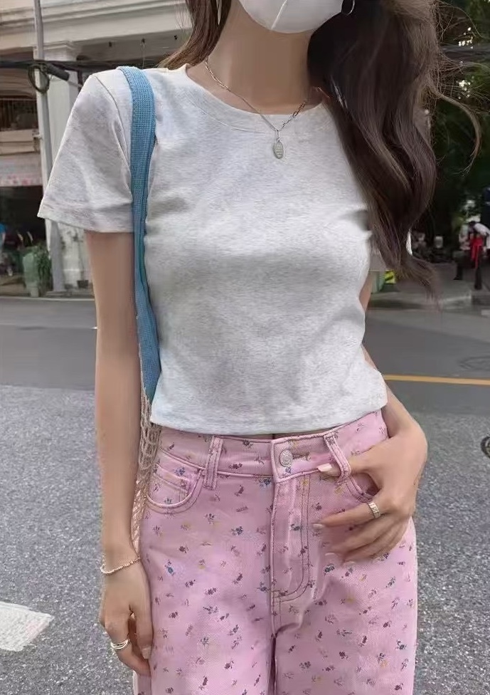 圓領合身短版棉質上衣