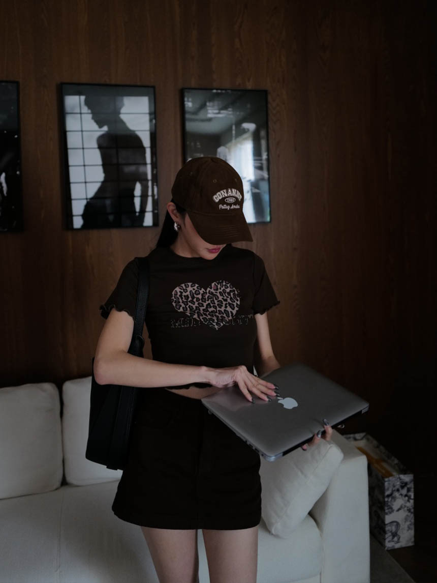 Y2K豹紋愛心短版上衣*3色