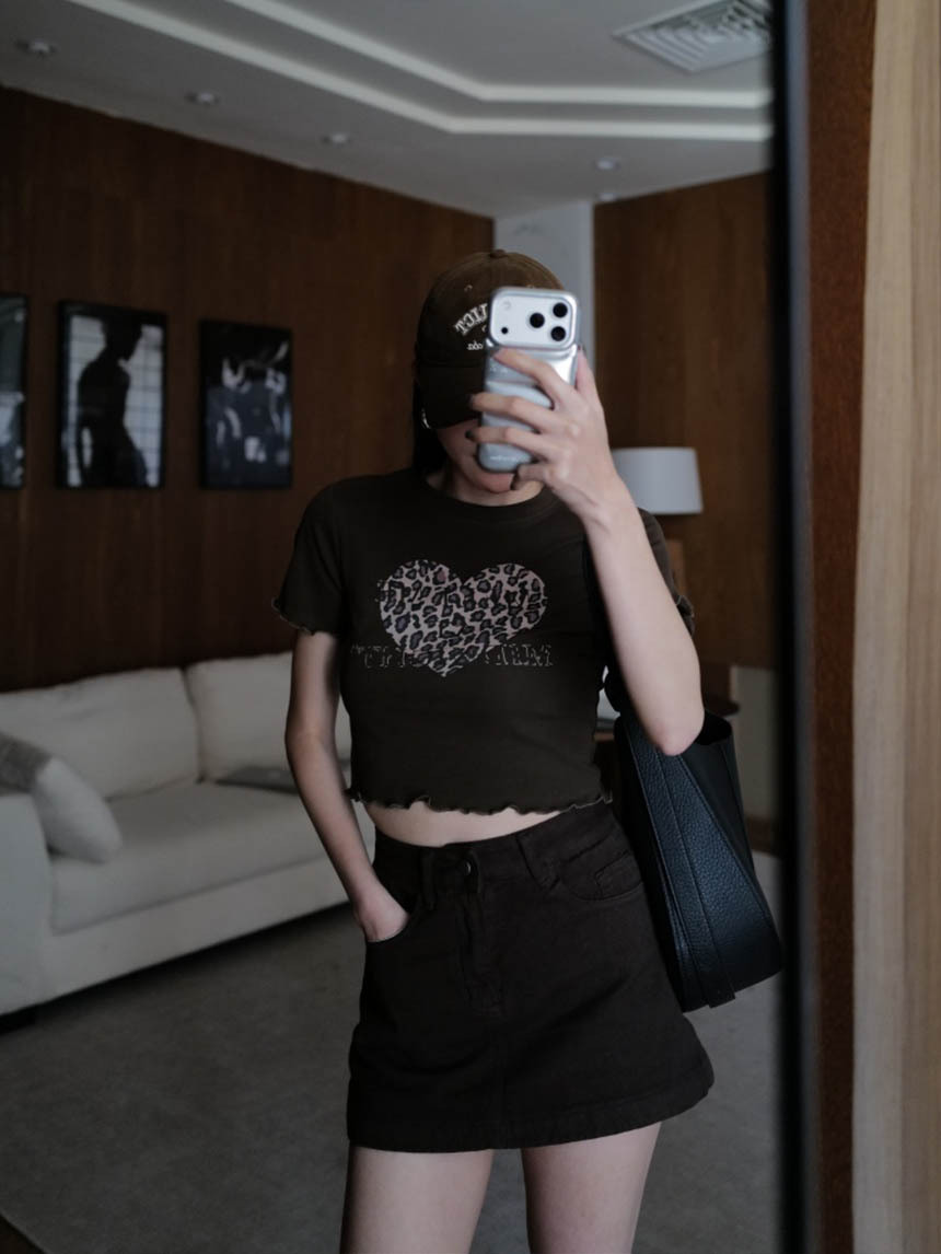 Y2K豹紋愛心短版上衣*3色