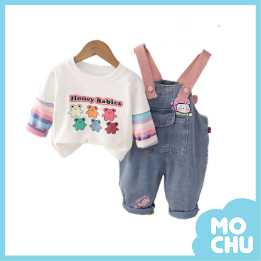 彩虹翅膀牛仔吊帶褲套裝