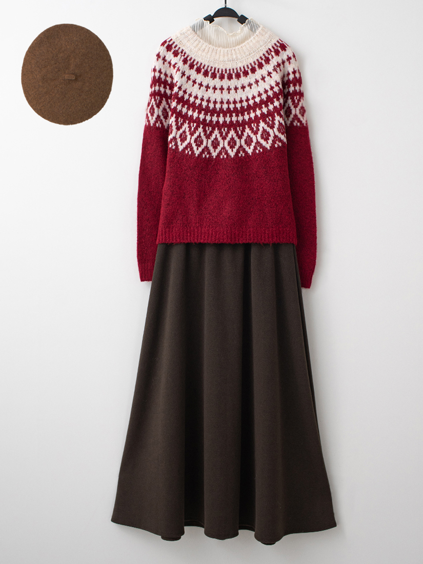 鬆軟毛海織紋毛衣針織棉A字長裙