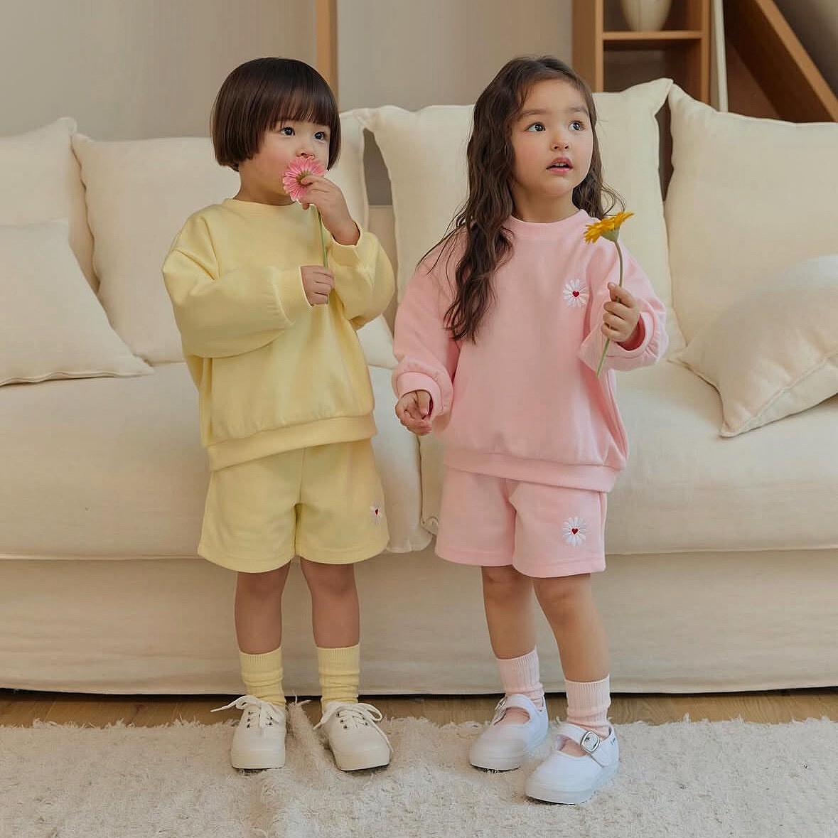 90-150 DB 刺繡雛菊短褲套裝 4色