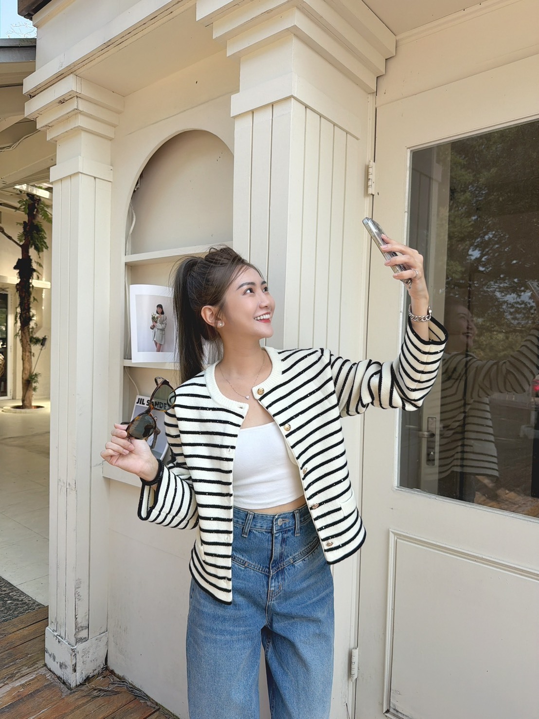 ［預購］🧨02.25早春第一檔新品］💥闆娘自留款］🇰🇷正韓超氣質閃亮條紋金釦小香針織外套（米白/兩色）