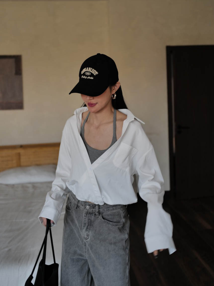 假兩件式掛脖短版襯衫*2色