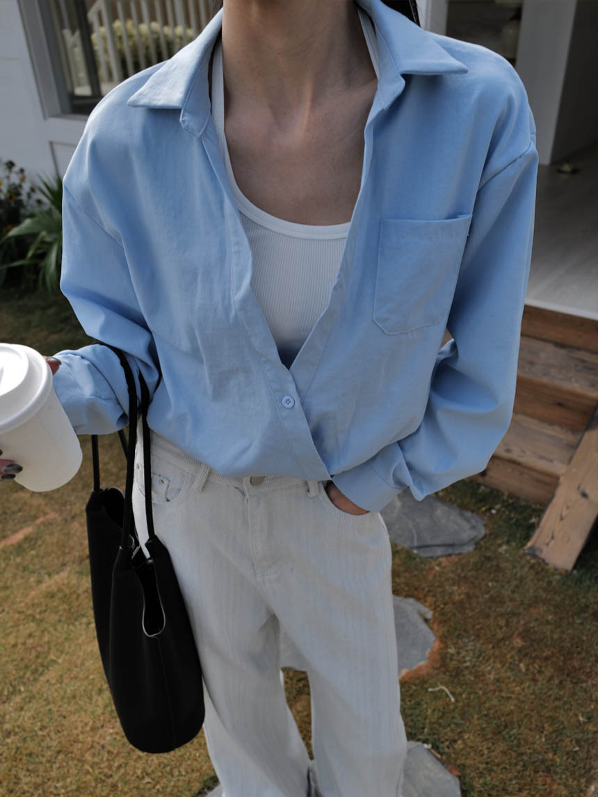 假兩件式掛脖短版襯衫*2色