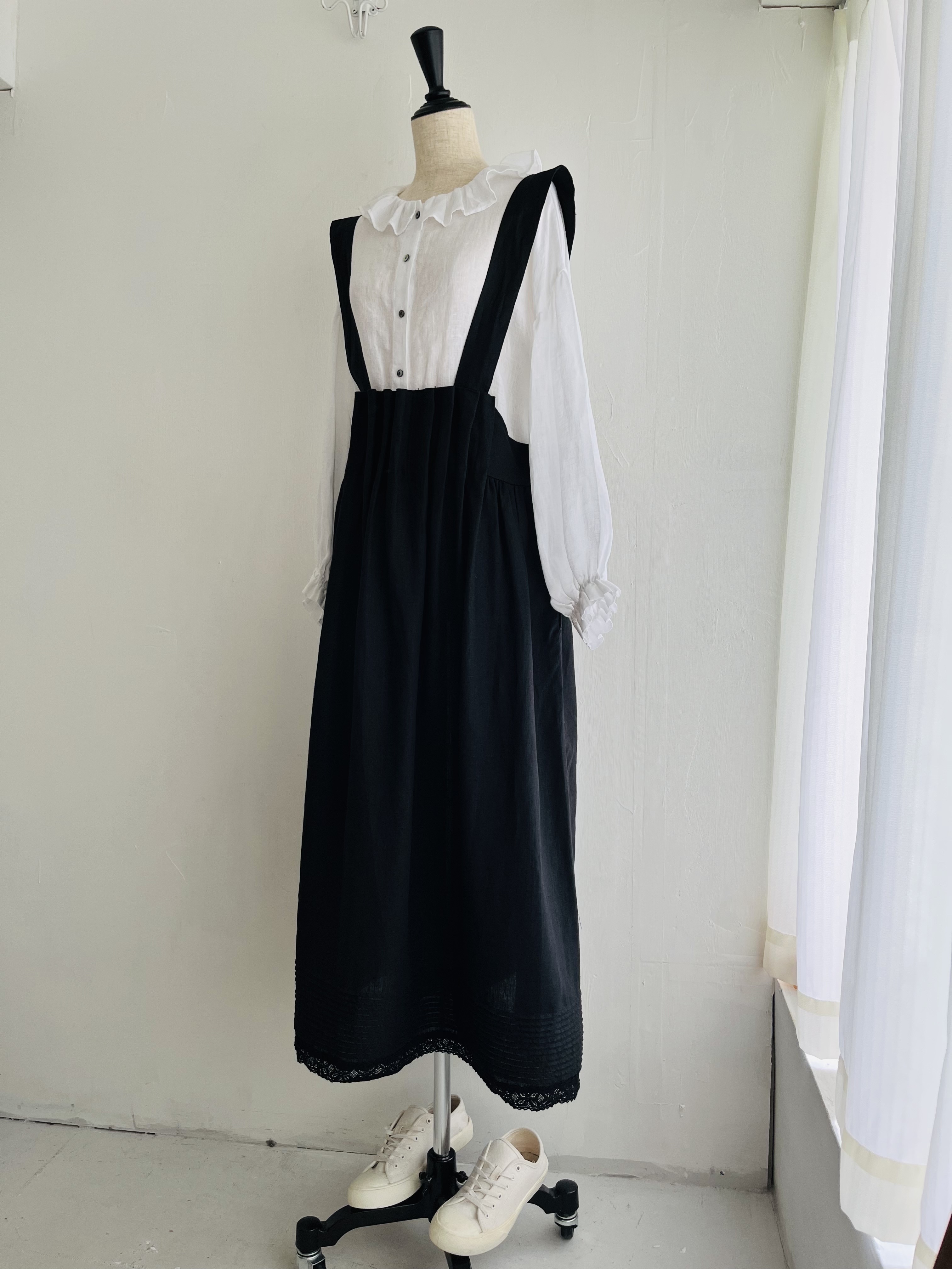 ubasoku黑色麻質吊帶裙