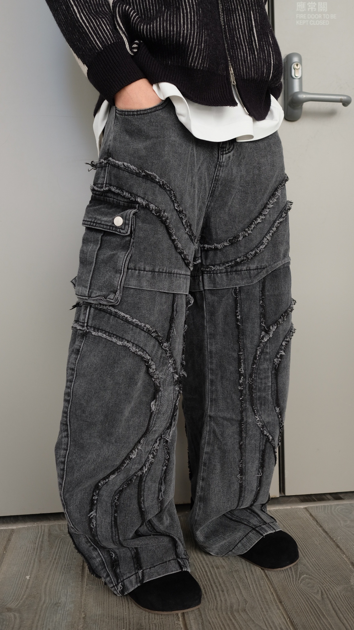 LPT0064 soso拼接牛仔褲