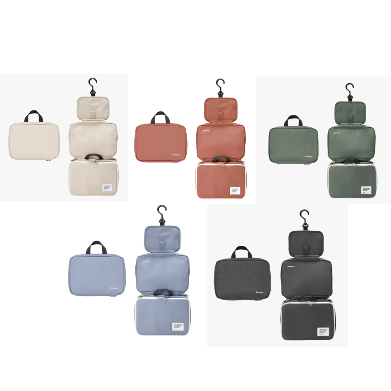 HOU-LLG0226-014 [Branden🇰🇷] 旅行可懸掛可擴展Wash bag｜Expandable Hanging Wash Bag (A14 Charcoal Grey/B14 Light Beige/C14 Soft Khaki/F14 Sky Blue/G14 Brick Pink)