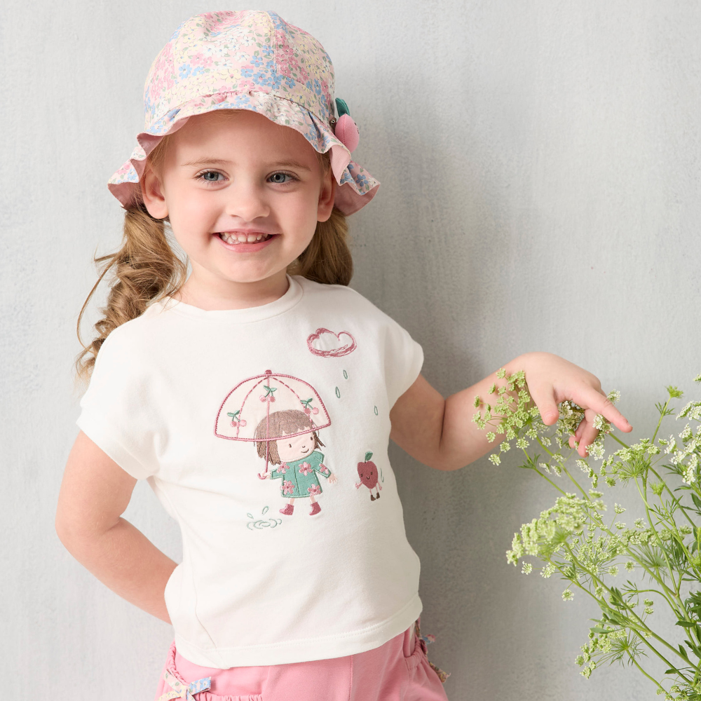 PIPPY 漫步雨中精緻刺繡一分袖圓領上衣 米白