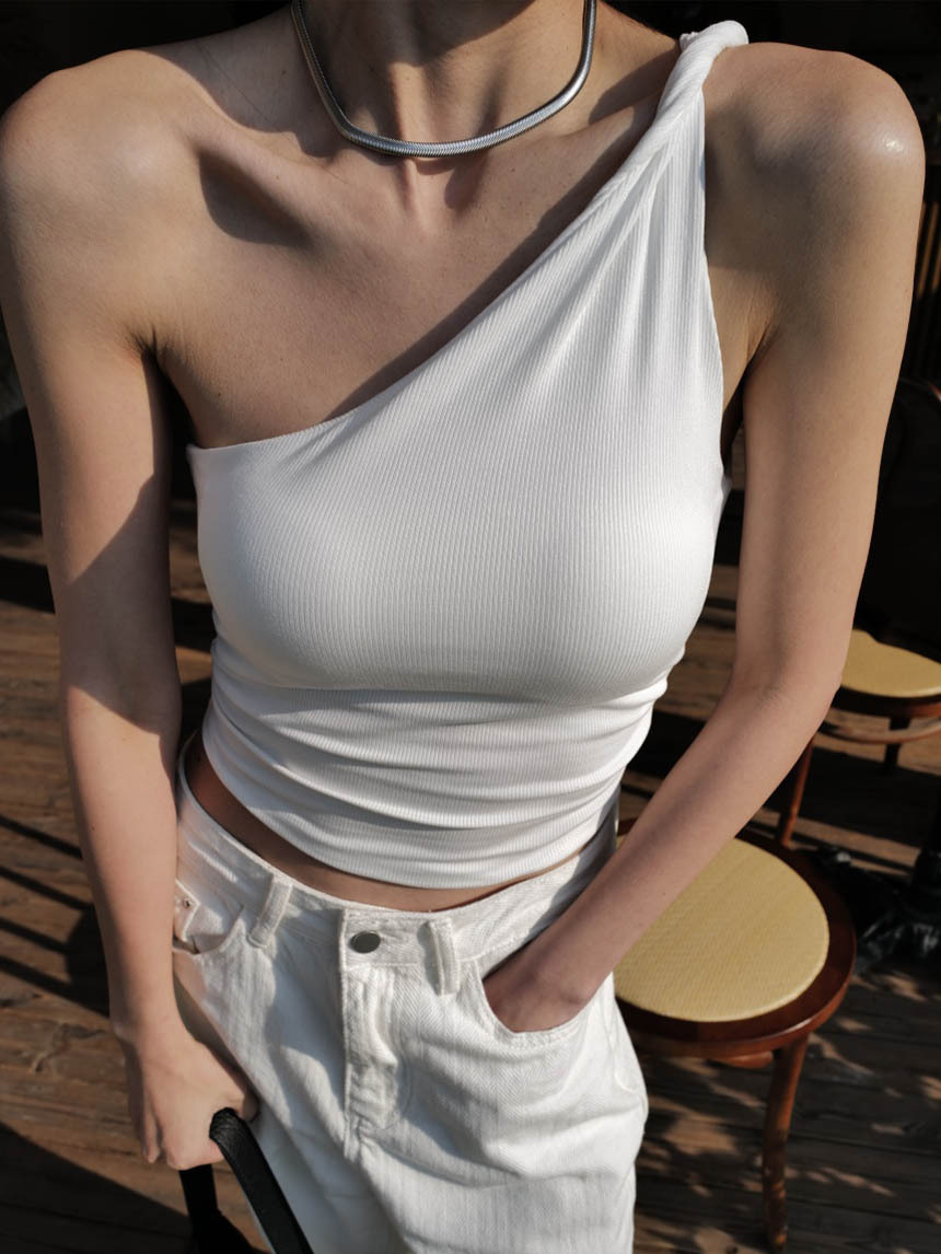 附胸墊微辣妹細線單肩背心*3色