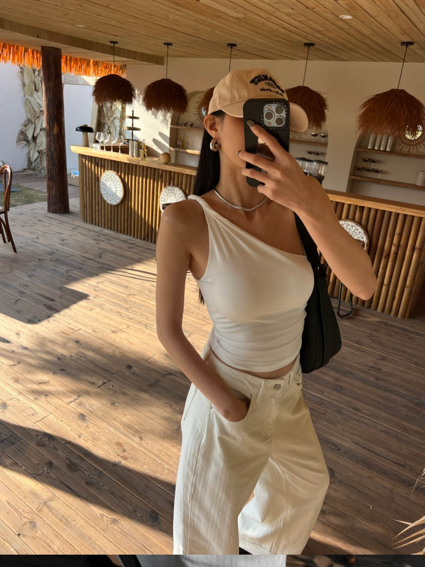 附胸墊微辣妹細線單肩背心*3色